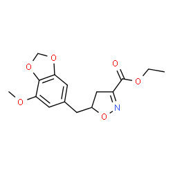 ChemSpider 2D Image | Ethyl 4,5-dihydro-5-[(7-methoxy-1,3-benzodioxol-5-yl)methyl]-3-isoxazolecarboxylate | C15H17NO6