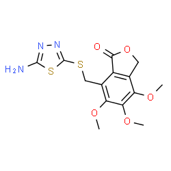 ChemSpider 2D Image | 7-{[(5-Amino-1,3,4-thiadiazol-2-yl)sulfanyl]methyl}-4,5,6-trimethoxy-2-benzofuran-1(3H)-one | C14H15N3O5S2