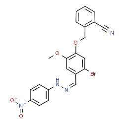 ChemSpider 2D Image | 2-[(5-Bromo-2-methoxy-4-{(Z)-[(4-nitrophenyl)hydrazono]methyl}phenoxy)methyl]benzonitrile | C22H17BrN4O4