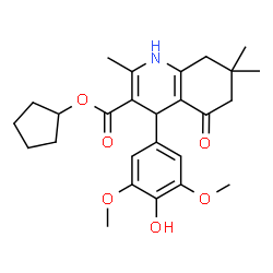 ChemSpider 2D Image | Cyclopentyl 4-(4-hydroxy-3,5-dimethoxyphenyl)-2,7,7-trimethyl-5-oxo-1,4,5,6,7,8-hexahydro-3-quinolinecarboxylate | C26H33NO6