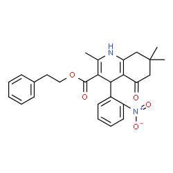 ChemSpider 2D Image | 2-Phenylethyl 2,7,7-trimethyl-4-(2-nitrophenyl)-5-oxo-1,4,5,6,7,8-hexahydro-3-quinolinecarboxylate | C27H28N2O5
