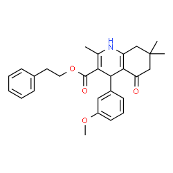 ChemSpider 2D Image | 2-Phenylethyl 4-(3-methoxyphenyl)-2,7,7-trimethyl-5-oxo-1,4,5,6,7,8-hexahydro-3-quinolinecarboxylate | C28H31NO4