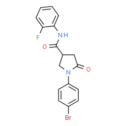 ChemSpider 2D Image | 1-(4-Bromophenyl)-N-(2-fluorophenyl)-5-oxo-3-pyrrolidinecarboxamide | C17H14BrFN2O2