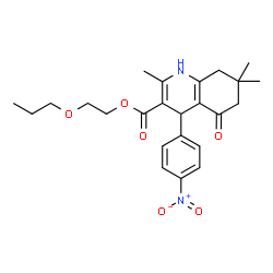 ChemSpider 2D Image | 2-Propoxyethyl 2,7,7-trimethyl-4-(4-nitrophenyl)-5-oxo-1,4,5,6,7,8-hexahydro-3-quinolinecarboxylate | C24H30N2O6