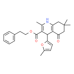 ChemSpider 2D Image | 2-Phenylethyl 2,7,7-trimethyl-4-(5-methyl-2-furyl)-5-oxo-1,4,5,6,7,8-hexahydro-3-quinolinecarboxylate | C26H29NO4