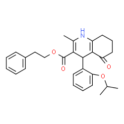 ChemSpider 2D Image | 2-Phenylethyl 4-(2-isopropoxyphenyl)-2-methyl-5-oxo-1,4,5,6,7,8-hexahydro-3-quinolinecarboxylate | C28H31NO4