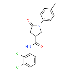 ChemSpider 2D Image | N-(2,3-Dichlorophenyl)-1-(4-methylphenyl)-5-oxo-3-pyrrolidinecarboxamide | C18H16Cl2N2O2