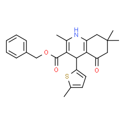 ChemSpider 2D Image | Benzyl 2,7,7-trimethyl-4-(5-methyl-2-thienyl)-5-oxo-1,4,5,6,7,8-hexahydro-3-quinolinecarboxylate | C25H27NO3S