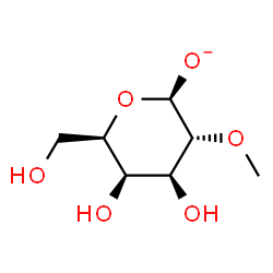 ChemSpider 2D Image | (2R,3R,4S,5R,6R)-4,5-Dihydroxy-6-(hydroxymethyl)-3-methoxytetrahydro-2H-pyran-2-olat | C7H13O6