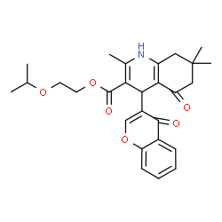 ChemSpider 2D Image | 2-Isopropoxyethyl 2,7,7-trimethyl-5-oxo-4-(4-oxo-4H-chromen-3-yl)-1,4,5,6,7,8-hexahydro-3-quinolinecarboxylate | C27H31NO6