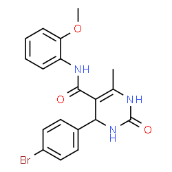 ChemSpider 2D Image | 4-(4-Bromophenyl)-N-(2-methoxyphenyl)-6-methyl-2-oxo-1,2,3,4-tetrahydro-5-pyrimidinecarboxamide | C19H18BrN3O3