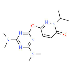ChemSpider 2D Image | 6-{[4,6-Bis(dimethylamino)-1,3,5-triazin-2-yl]oxy}-2-isopropyl-3(2H)-pyridazinone | C14H21N7O2