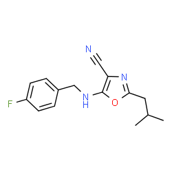 ChemSpider 2D Image | 5-[(4-Fluorobenzyl)amino]-2-isobutyl-1,3-oxazole-4-carbonitrile | C15H16FN3O