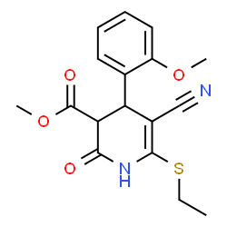 ChemSpider 2D Image | Methyl 5-cyano-6-(ethylsulfanyl)-4-(2-methoxyphenyl)-2-oxo-1,2,3,4-tetrahydro-3-pyridinecarboxylate | C17H18N2O4S