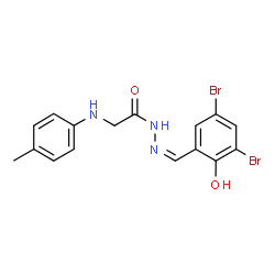 ChemSpider 2D Image | N'-[(Z)-(3,5-Dibromo-2-hydroxyphenyl)methylene]-2-[(4-methylphenyl)amino]acetohydrazide | C16H15Br2N3O2