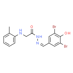 ChemSpider 2D Image | N'-[(Z)-(3,5-Dibromo-4-hydroxyphenyl)methylene]-2-[(2-methylphenyl)amino]acetohydrazide | C16H15Br2N3O2
