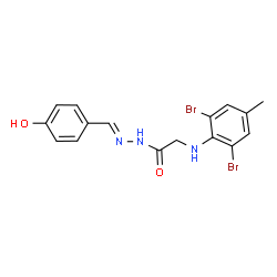 ChemSpider 2D Image | 2-[(2,6-Dibromo-4-methylphenyl)amino]-N'-[(E)-(4-hydroxyphenyl)methylene]acetohydrazide | C16H15Br2N3O2