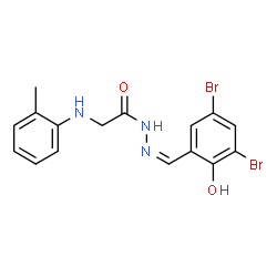 ChemSpider 2D Image | N'-[(Z)-(3,5-Dibromo-2-hydroxyphenyl)methylene]-2-[(2-methylphenyl)amino]acetohydrazide | C16H15Br2N3O2