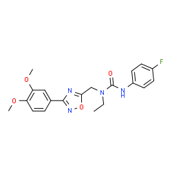 ChemSpider 2D Image | 1-{[3-(3,4-Dimethoxyphenyl)-1,2,4-oxadiazol-5-yl]methyl}-1-ethyl-3-(4-fluorophenyl)urea | C20H21FN4O4
