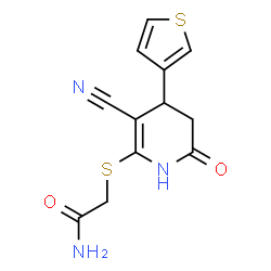 ChemSpider 2D Image | 2-{[3-Cyano-6-oxo-4-(3-thienyl)-1,4,5,6-tetrahydro-2-pyridinyl]sulfanyl}acetamide | C12H11N3O2S2