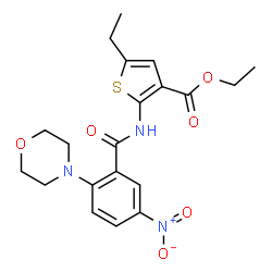 ChemSpider 2D Image | Ethyl 5-ethyl-2-{[2-(4-morpholinyl)-5-nitrobenzoyl]amino}-3-thiophenecarboxylate | C20H23N3O6S