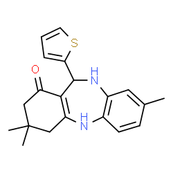 ChemSpider 2D Image | 3,3,8-Trimethyl-11-(2-thienyl)-2,3,4,5,10,11-hexahydro-1H-dibenzo[b,e][1,4]diazepin-1-one | C20H22N2OS