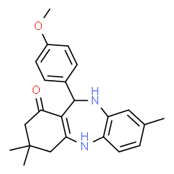 ChemSpider 2D Image | 11-(4-Methoxyphenyl)-3,3,8-trimethyl-2,3,4,5,10,11-hexahydro-1H-dibenzo[b,e][1,4]diazepin-1-one | C23H26N2O2