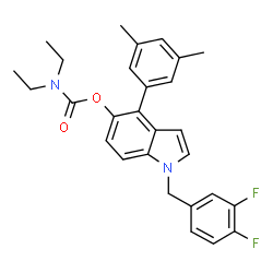 ChemSpider 2D Image | 1-(3,4-Difluorobenzyl)-4-(3,5-dimethylphenyl)-1H-indol-5-yl diethylcarbamate | C28H28F2N2O2