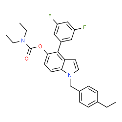 ChemSpider 2D Image | 4-(3,5-Difluorophenyl)-1-(4-ethylbenzyl)-1H-indol-5-yl diethylcarbamate | C28H28F2N2O2
