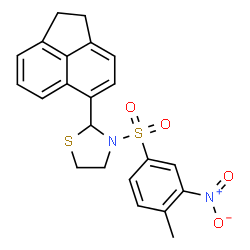 ChemSpider 2D Image | 2-(1,2-Dihydro-5-acenaphthylenyl)-3-[(4-methyl-3-nitrophenyl)sulfonyl]-1,3-thiazolidine | C22H20N2O4S2