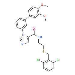 ChemSpider 2D Image | N-{2-[(2,6-Dichlorobenzyl)sulfanyl]ethyl}-1-(3',4'-dimethoxy-3-biphenylyl)-1H-imidazole-5-carboxamide | C27H25Cl2N3O3S