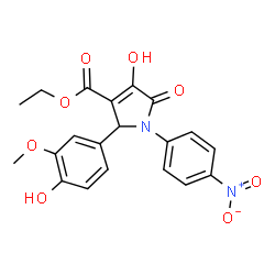 ChemSpider 2D Image | Ethyl 4-hydroxy-2-(4-hydroxy-3-methoxyphenyl)-1-(4-nitrophenyl)-5-oxo-2,5-dihydro-1H-pyrrole-3-carboxylate | C20H18N2O8
