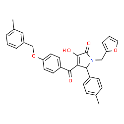 ChemSpider 2D Image | 1-(2-Furylmethyl)-3-hydroxy-4-{4-[(3-methylbenzyl)oxy]benzoyl}-5-(4-methylphenyl)-1,5-dihydro-2H-pyrrol-2-one | C31H27NO5