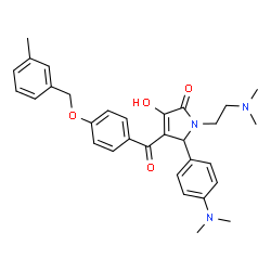 ChemSpider 2D Image | 1-[2-(Dimethylamino)ethyl]-5-[4-(dimethylamino)phenyl]-3-hydroxy-4-{4-[(3-methylbenzyl)oxy]benzoyl}-1,5-dihydro-2H-pyrrol-2-one | C31H35N3O4