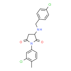 ChemSpider 2D Image | 3-[(4-Chlorobenzyl)amino]-1-(3-chloro-4-methylphenyl)-2,5-pyrrolidinedione | C18H16Cl2N2O2