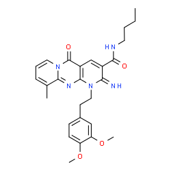 ChemSpider 2D Image | N-Butyl-1-[2-(3,4-dimethoxyphenyl)ethyl]-2-imino-10-methyl-5-oxo-1,5-dihydro-2H-dipyrido[1,2-a:2',3'-d]pyrimidine-3-carboxamide | C27H31N5O4