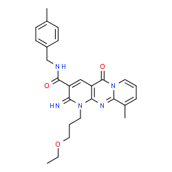 ChemSpider 2D Image | 1-(3-Ethoxypropyl)-2-imino-10-methyl-N-(4-methylbenzyl)-5-oxo-1,5-dihydro-2H-dipyrido[1,2-a:2',3'-d]pyrimidine-3-carboxamide | C26H29N5O3