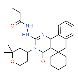 ChemSpider 2D Image | N'-[3-(2,2-Dimethyltetrahydro-2H-pyran-4-yl)-4-oxo-4,6-dihydro-3H-spiro[benzo[h]quinazoline-5,1'-cyclohexan]-2-yl]propanehydrazide | C27H36N4O3