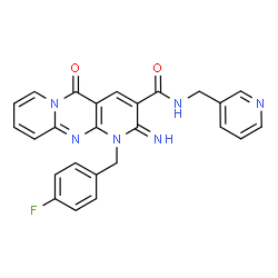 ChemSpider 2D Image | 1-(4-Fluorobenzyl)-2-imino-5-oxo-N-(3-pyridinylmethyl)-1,5-dihydro-2H-dipyrido[1,2-a:2',3'-d]pyrimidine-3-carboxamide | C25H19FN6O2
