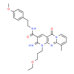 ChemSpider 2D Image | 1-(3-Ethoxypropyl)-2-imino-N-[2-(4-methoxyphenyl)ethyl]-10-methyl-5-oxo-1,5-dihydro-2H-dipyrido[1,2-a:2',3'-d]pyrimidine-3-carboxamide | C27H31N5O4