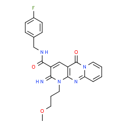 ChemSpider 2D Image | N-(4-Fluorobenzyl)-2-imino-1-(3-methoxypropyl)-5-oxo-1,5-dihydro-2H-dipyrido[1,2-a:2',3'-d]pyrimidine-3-carboxamide | C23H22FN5O3
