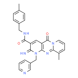 ChemSpider 2D Image | 2-Imino-10-methyl-N-(4-methylbenzyl)-5-oxo-1-(3-pyridinylmethyl)-1,5-dihydro-2H-dipyrido[1,2-a:2',3'-d]pyrimidine-3-carboxamide | C27H24N6O2