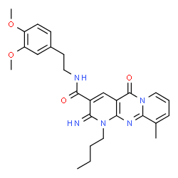 ChemSpider 2D Image | 1-Butyl-N-[2-(3,4-dimethoxyphenyl)ethyl]-2-imino-10-methyl-5-oxo-1,5-dihydro-2H-dipyrido[1,2-a:2',3'-d]pyrimidine-3-carboxamide | C27H31N5O4