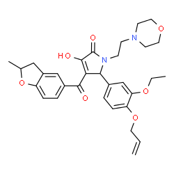 ChemSpider 2D Image | 5-[4-(Allyloxy)-3-ethoxyphenyl]-3-hydroxy-4-[(2-methyl-2,3-dihydro-1-benzofuran-5-yl)carbonyl]-1-[2-(4-morpholinyl)ethyl]-1,5-dihydro-2H-pyrrol-2-one | C31H36N2O7