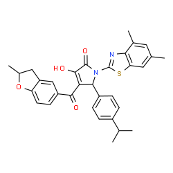 ChemSpider 2D Image | 1-(4,6-Dimethyl-1,3-benzothiazol-2-yl)-3-hydroxy-5-(4-isopropylphenyl)-4-[(2-methyl-2,3-dihydro-1-benzofuran-5-yl)carbonyl]-1,5-dihydro-2H-pyrrol-2-one | C32H30N2O4S