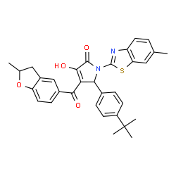 ChemSpider 2D Image | 5-(4-tert-butylphenyl)-3-hydroxy-1-(6-methyl-1,3-benzothiazol-2-yl)-4-[(2-methyl-2,3-dihydro-1-benzofuran-5-yl)carbonyl]-1,5-dihydro-2H-pyrrol-2-one | C32H30N2O4S