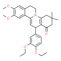 ChemSpider 2D Image | 13-(3,4-Diethoxyphenyl)-9,10-dimethoxy-3,3-dimethyl-2,3,4,6,7,13-hexahydro-1H-isoquinolino[2,1-a]quinolin-1-one | C31H37NO5