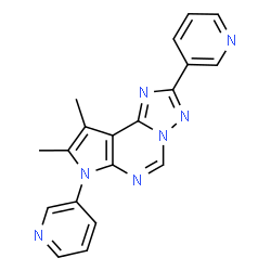 ChemSpider 2D Image | 8,9-Dimethyl-2,7-di(3-pyridinyl)-7H-pyrrolo[3,2-e][1,2,4]triazolo[1,5-c]pyrimidine | C19H15N7