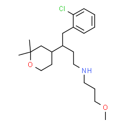 ChemSpider 2D Image | 4-(2-Chlorophenyl)-3-(2,2-dimethyltetrahydro-2H-pyran-4-yl)-N-(3-methoxypropyl)-1-butanamine | C21H34ClNO2