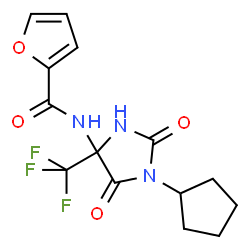 ChemSpider 2D Image | N-[1-Cyclopentyl-2,5-dioxo-4-(trifluoromethyl)-4-imidazolidinyl]-2-furamide | C14H14F3N3O4